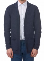 Cardigan aperto in versione Blu casual manica lunga tessitura nido d'ape Made in Italy
