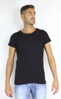 T-shirt basica nera in cotone elasticizzato 100% Made in Italy