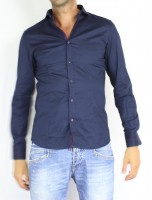 Camicia slim in cotone elasticizzato con polsino dubleface 100% Made in Italy 